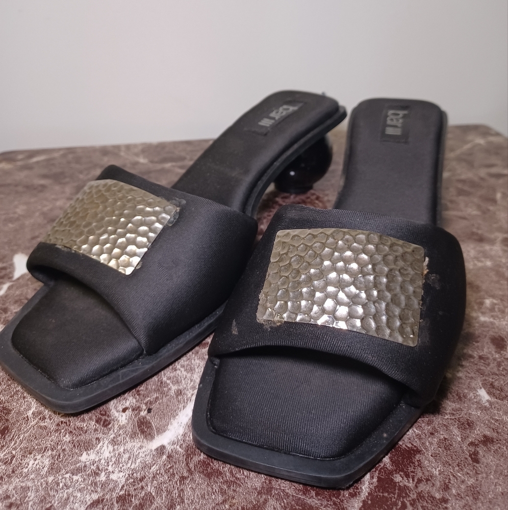 Bar III Black Sandals with Floral Appliqués